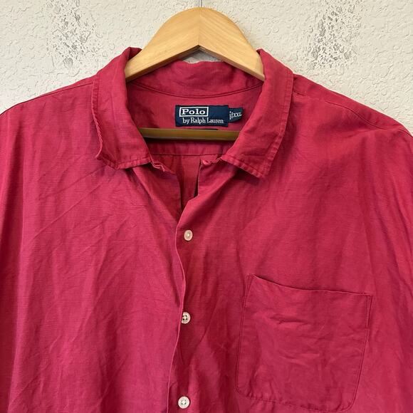 VTG POLO RALPH LAUREN Caldwell Shirt Red Silk Blend Loop Collar Camp - Picture 4 of 7